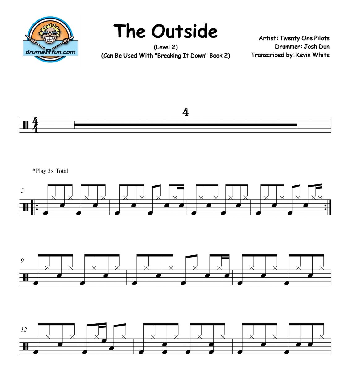 Twenty One Pilots, The Outside Drum Transcription Level 2